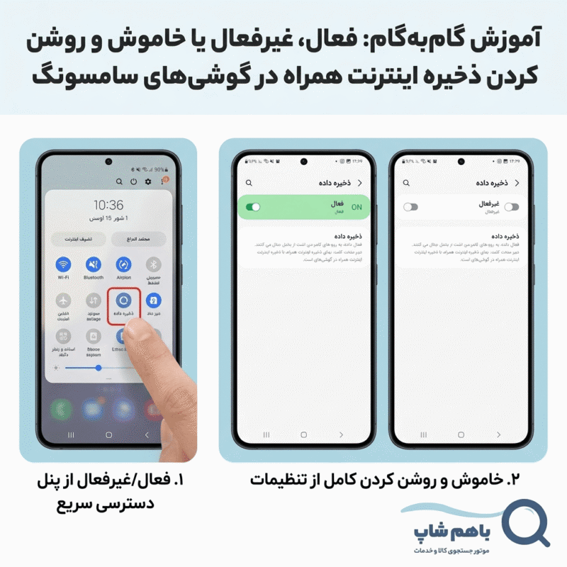 چگونه در گوشی سامسونگ ذخیره اینترنت همراه را فعال، غیرفعال یا خاموش، روشن کنیم
